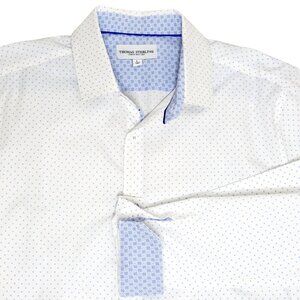 Thomas Sterling Men Shirt Size L White Blue Polka Dot Long Sleeves